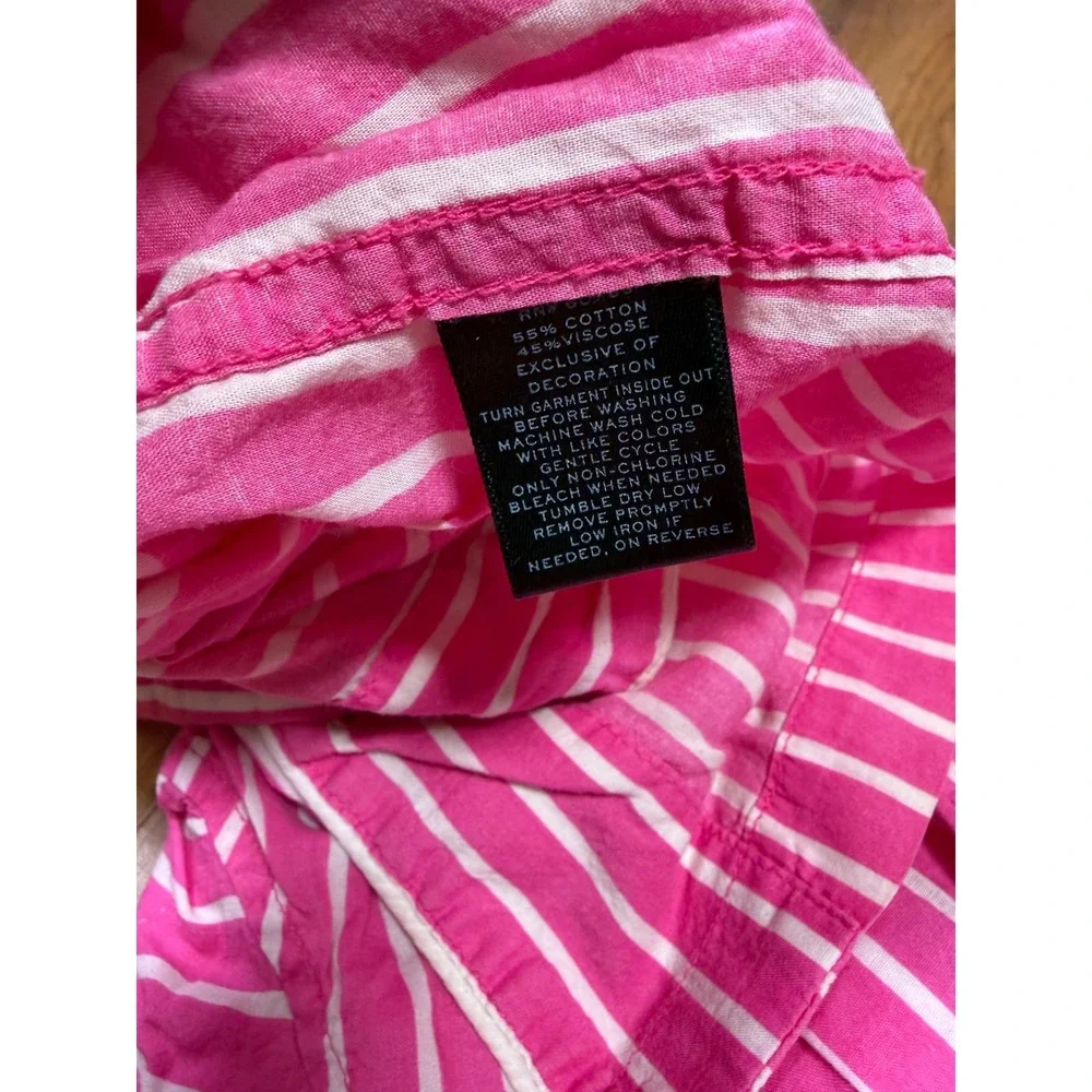 Lauren Ralph Lauren Pink White Striped Pajama Set L Button Down Crop Pants